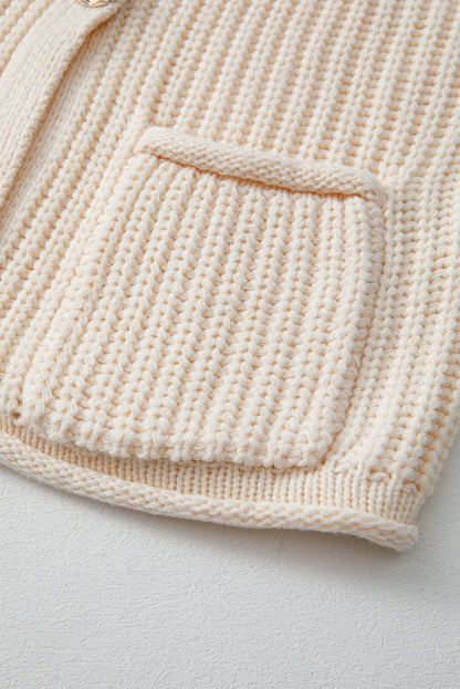 White Chunky Knit Button Front Sweater Vest Women