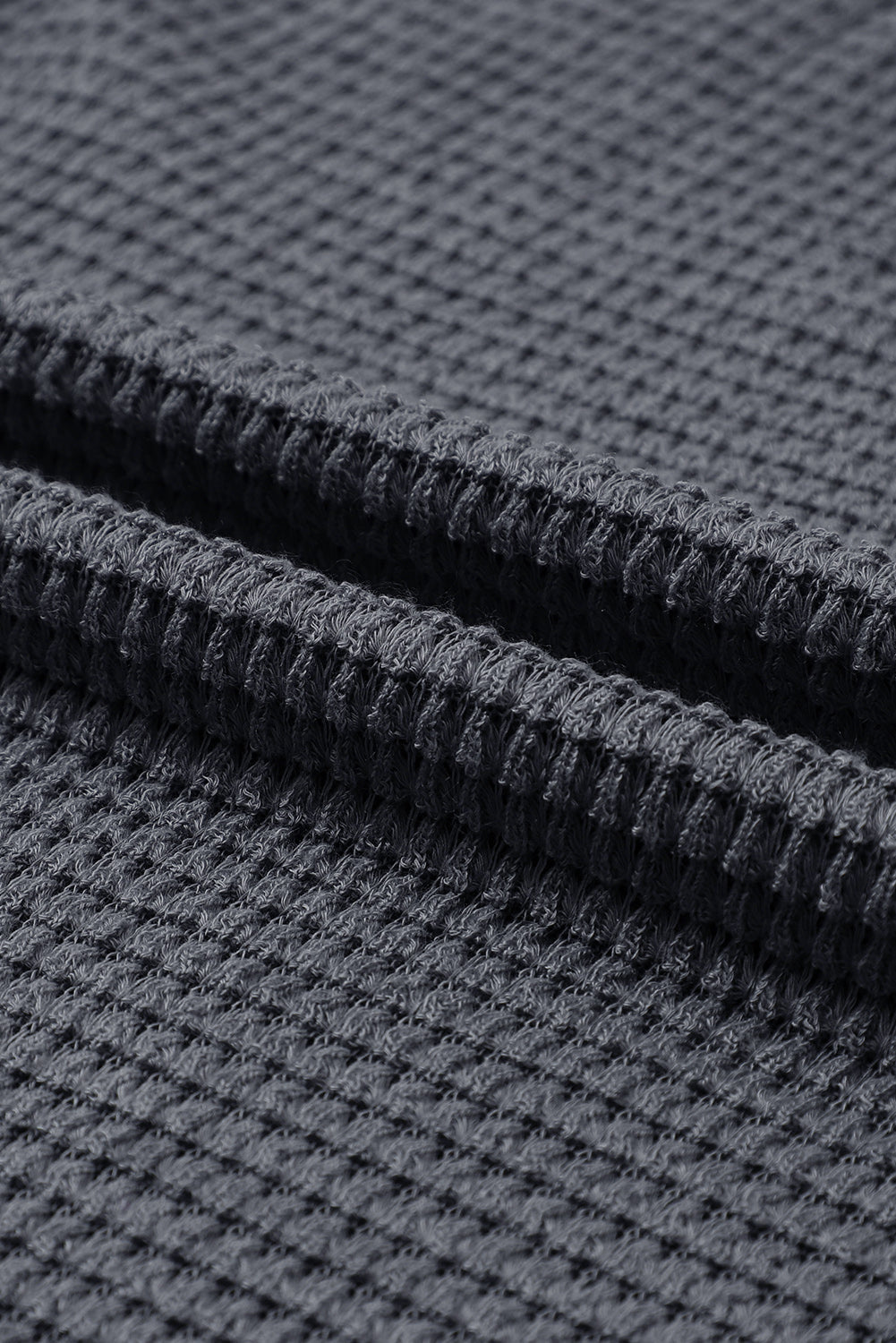 Black Waffle Knit Oversized Top with Side Slits