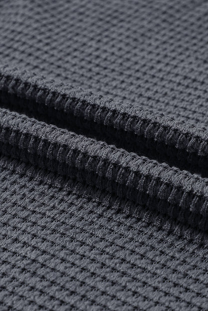 Black Waffle Knit Oversized Top with Side Slits