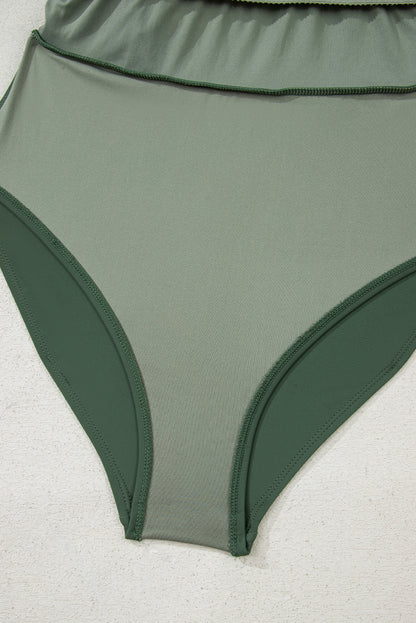Square Neck Tie Waist One Piece Swim Dress Swimwear