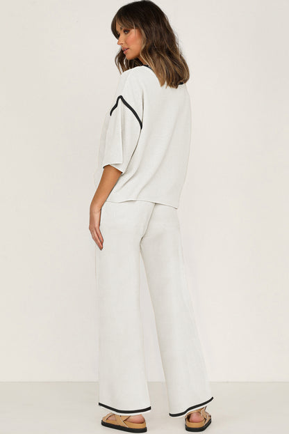 Women’s Knit Lounge Set Contrast Trim Top and Pants