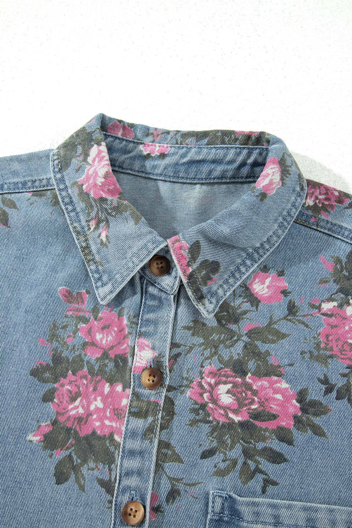 Floral Denim Jacket Ruffle Hem Puff Sleeve Cropped
