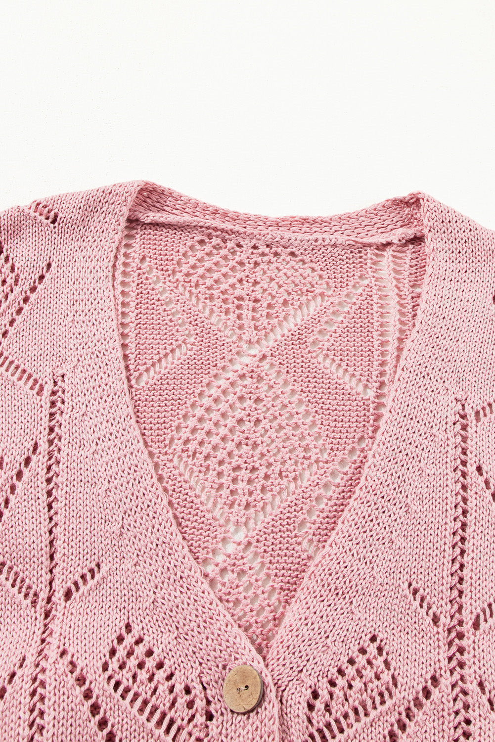 Pink Open Knit Button-Up Plus Size Cardigan