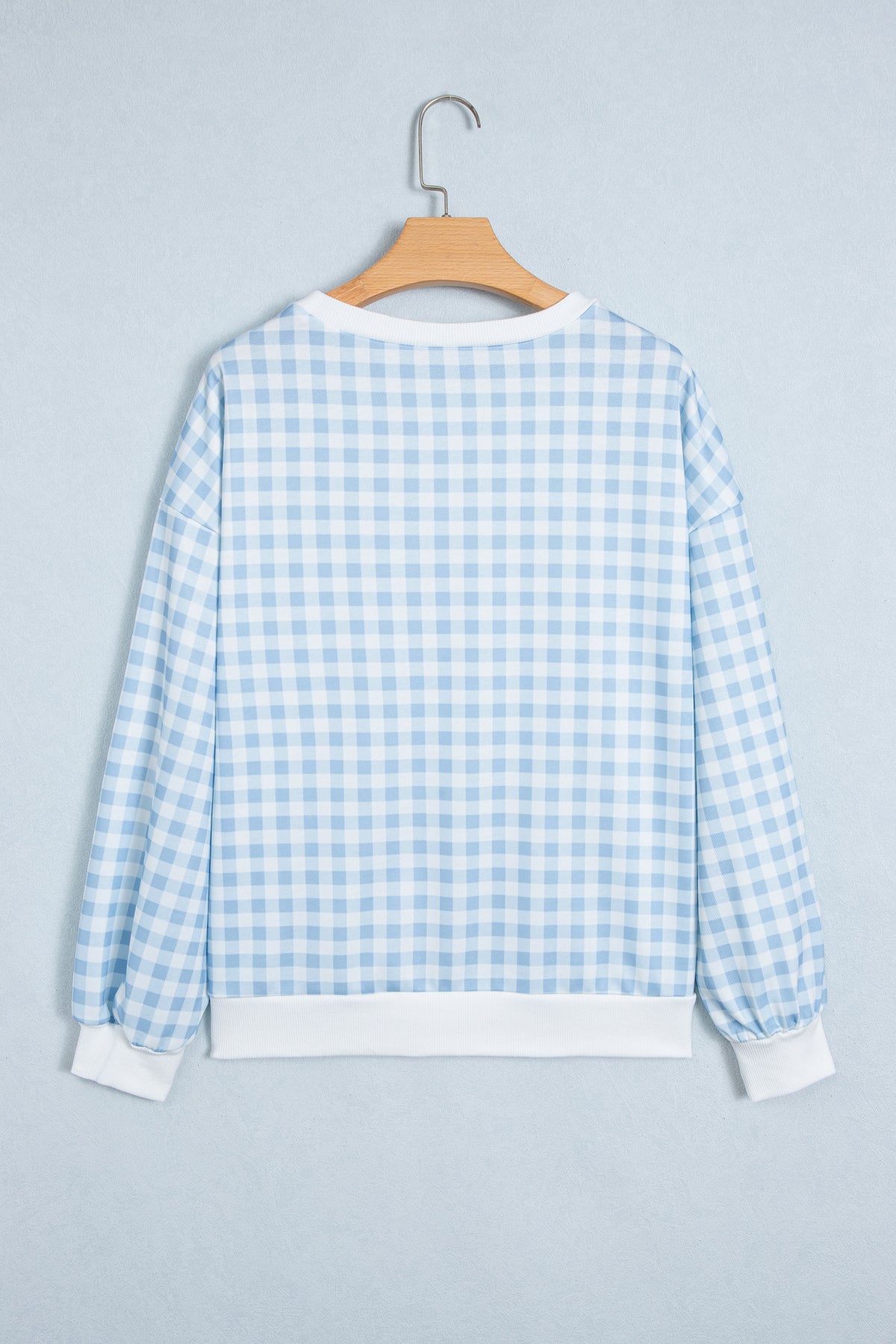 Gingham Plaid Sweatshirt Oversized Puff Sleeve Pullover