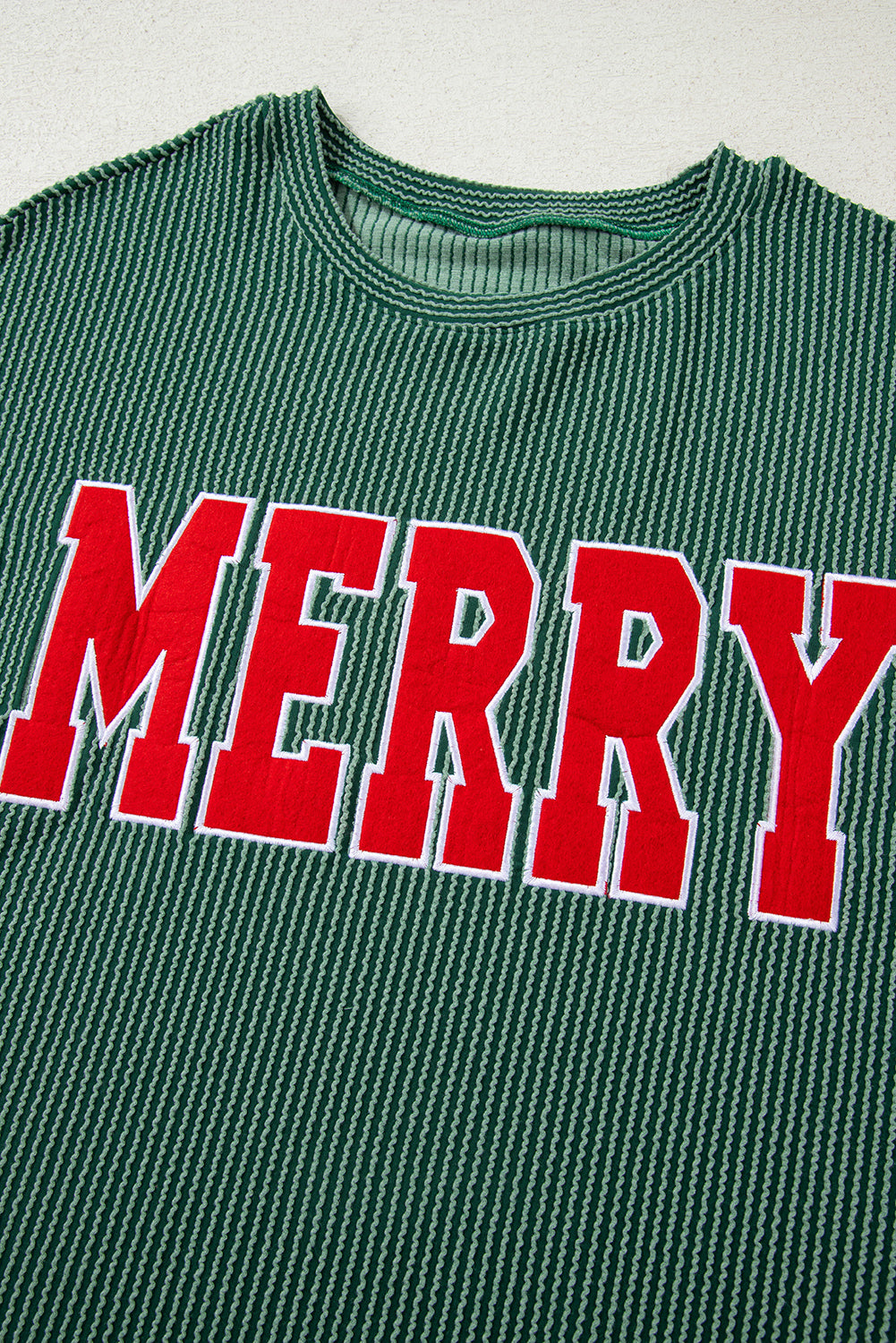 Corduroy MERRY Letter Christmas Pullover Sweatshirt