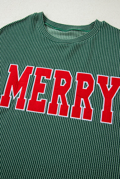 Corduroy MERRY Letter Christmas Pullover Sweatshirt