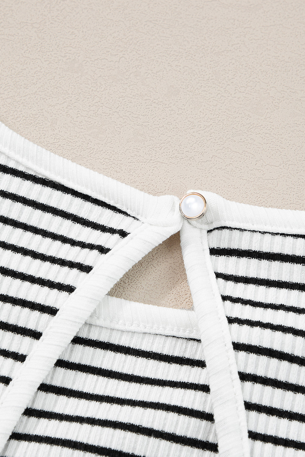 Striped Ribbed Knit Sleeveless High Neck Tank Top