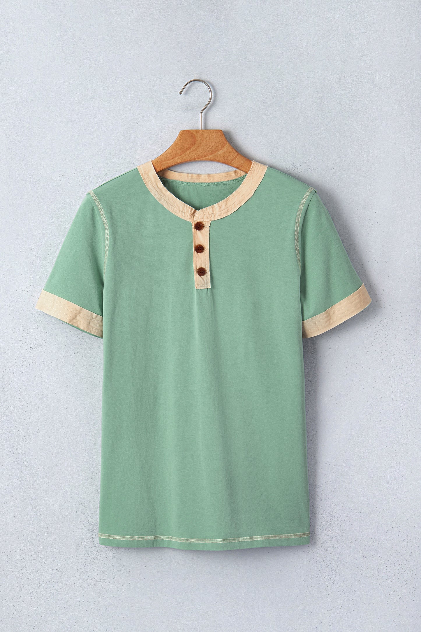 Short Sleeve Contrast Trim Button Henley Tee