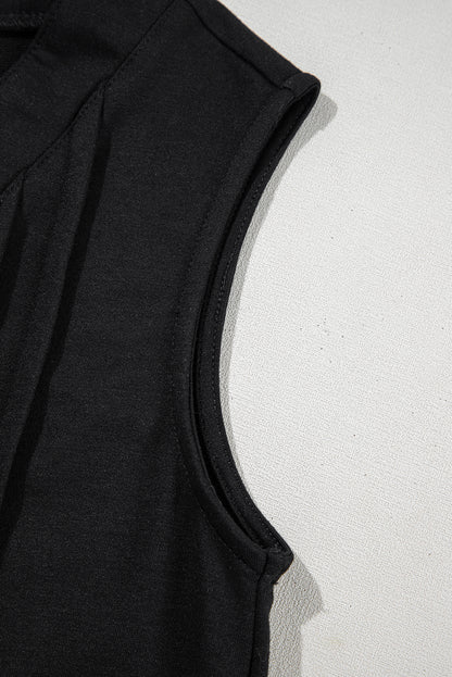 Black V Neck Tie Front Sleeveless Romper