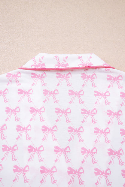 Soft Bow Print Long Sleeve Pajama Set with Pants