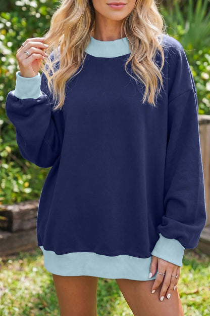 Colorblock Contrast Trim Oversized Crew Neck Sweatshirt