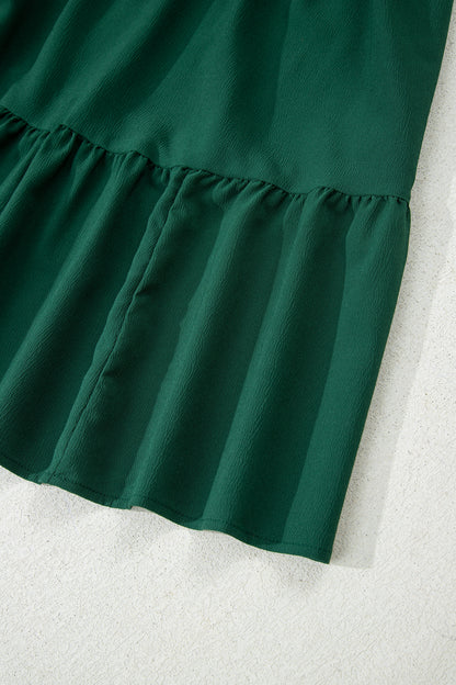 Chestnut Solid Long Sleeve Button V Neck Tiered Maxi Dress