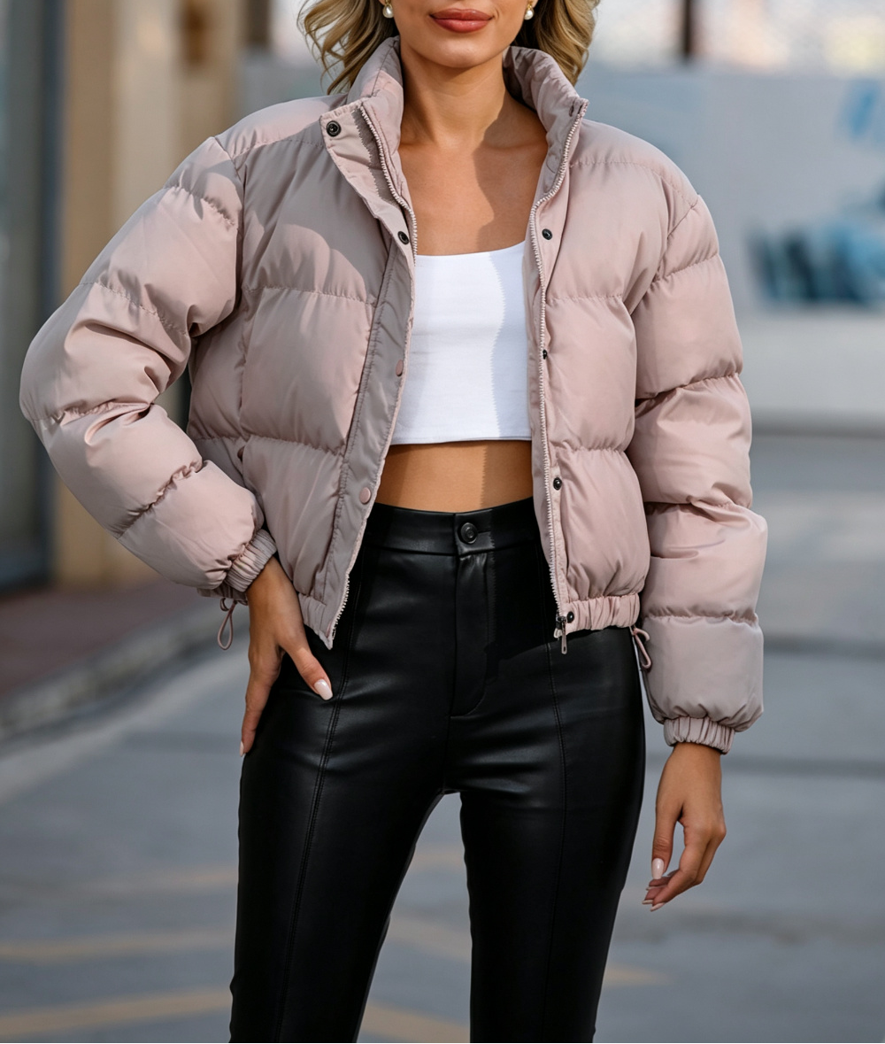 Women's Cropped Puffer Jacket Oversized Stand Collar