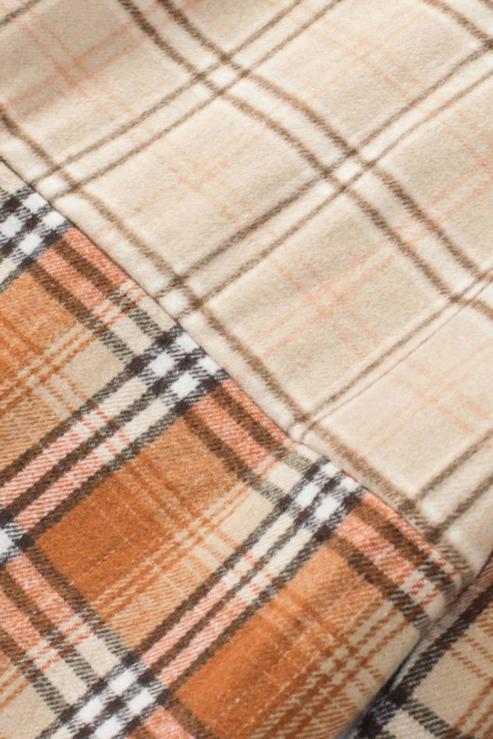 Color Block Plaid Corduroy Shacket with Pocket