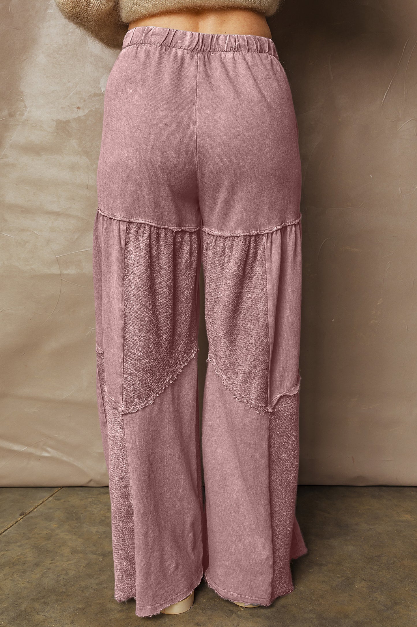 Women's Black Mineral Wash Wide Leg Patchwork Pants