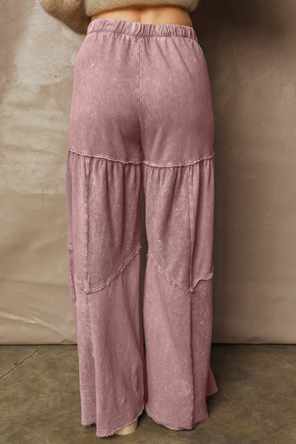 Women's Black Mineral Wash Wide Leg Patchwork Pants