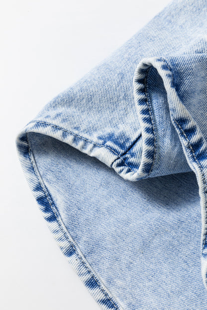 Mist Blue Oversized Contrast Hooded Denim Jacket