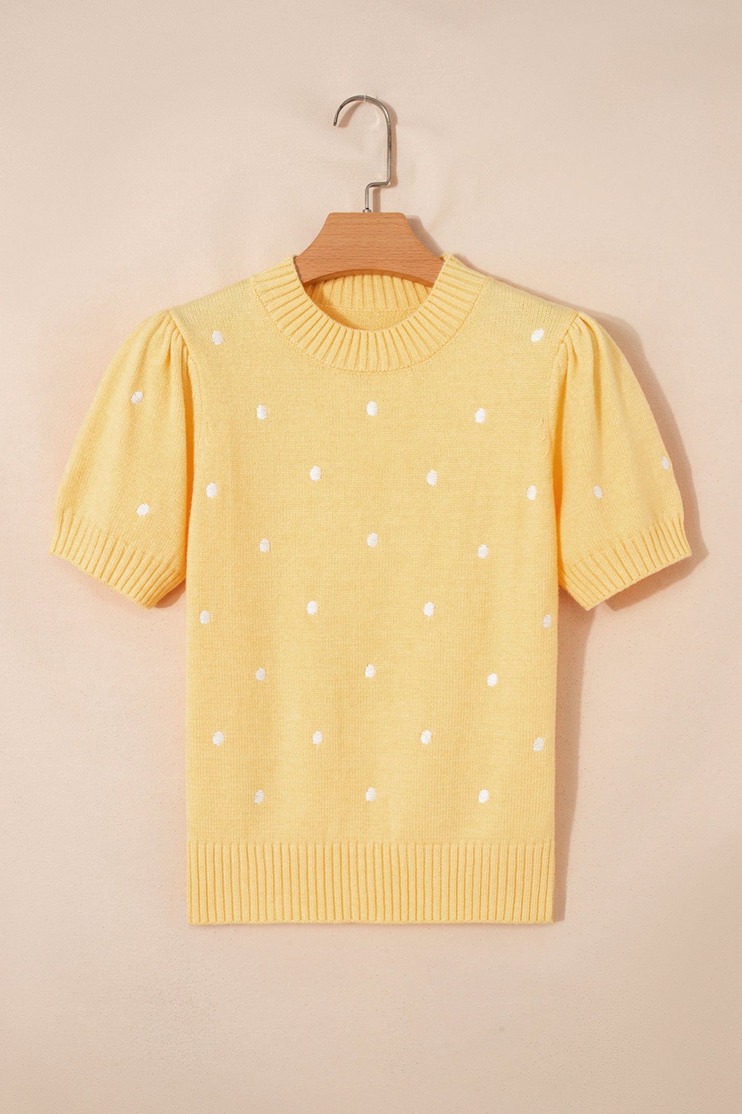 Chestnut Elegant Polka Dot Bubble Short Sleeve Sweater
