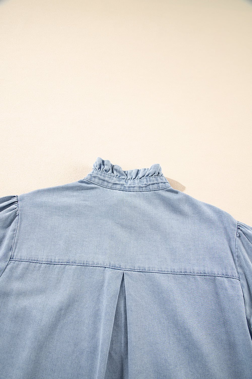 Light Wash Chambray Puff Sleeve Button Up Shirt