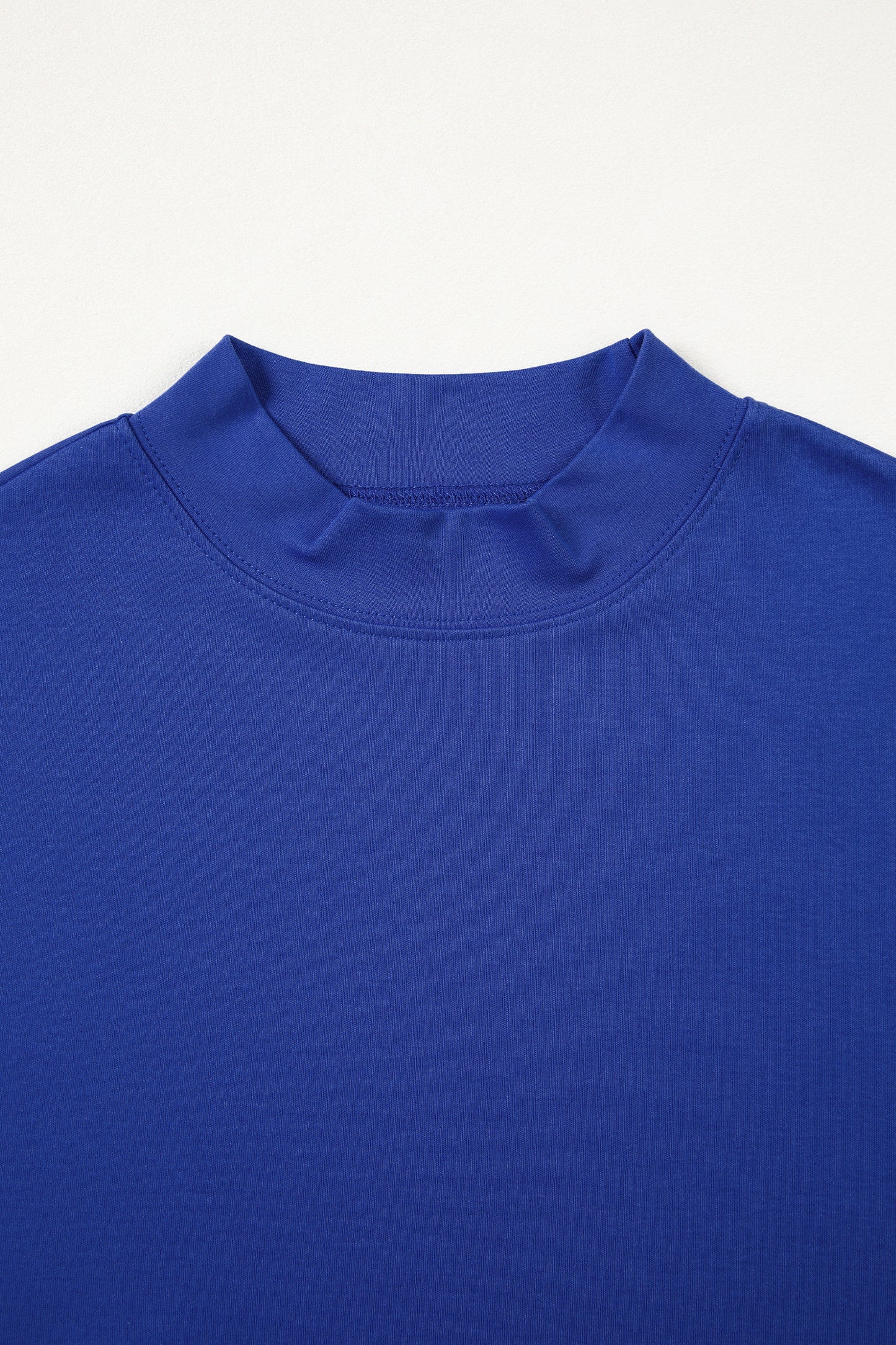 Dark Blue Oversized Mock Neck Tee Casual Relaxed Top