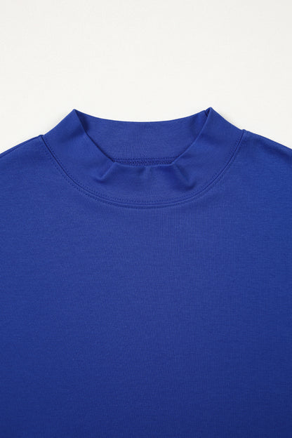 Dark Blue Oversized Mock Neck Tee Casual Relaxed Top