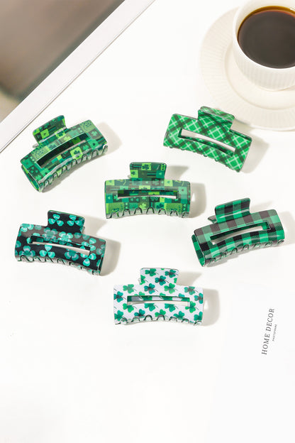 Green Clover Square Hair Claw Clip for St Patrick’s Day