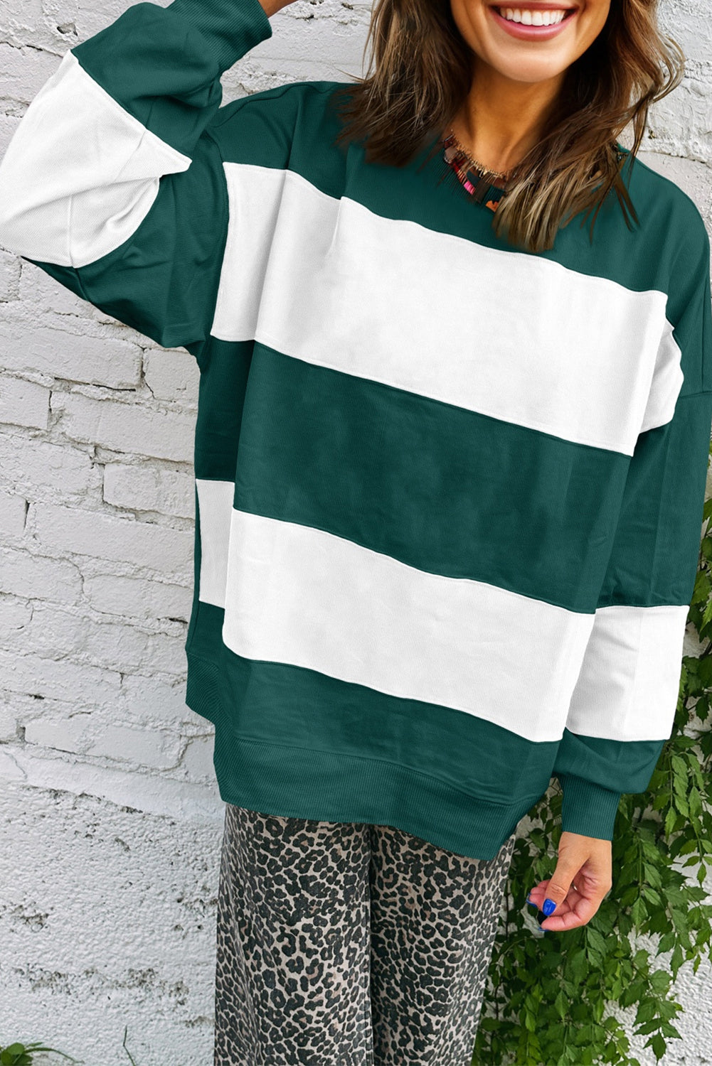 Red Color Block Oversized Sweatshirt Drop Shoulder Pullover