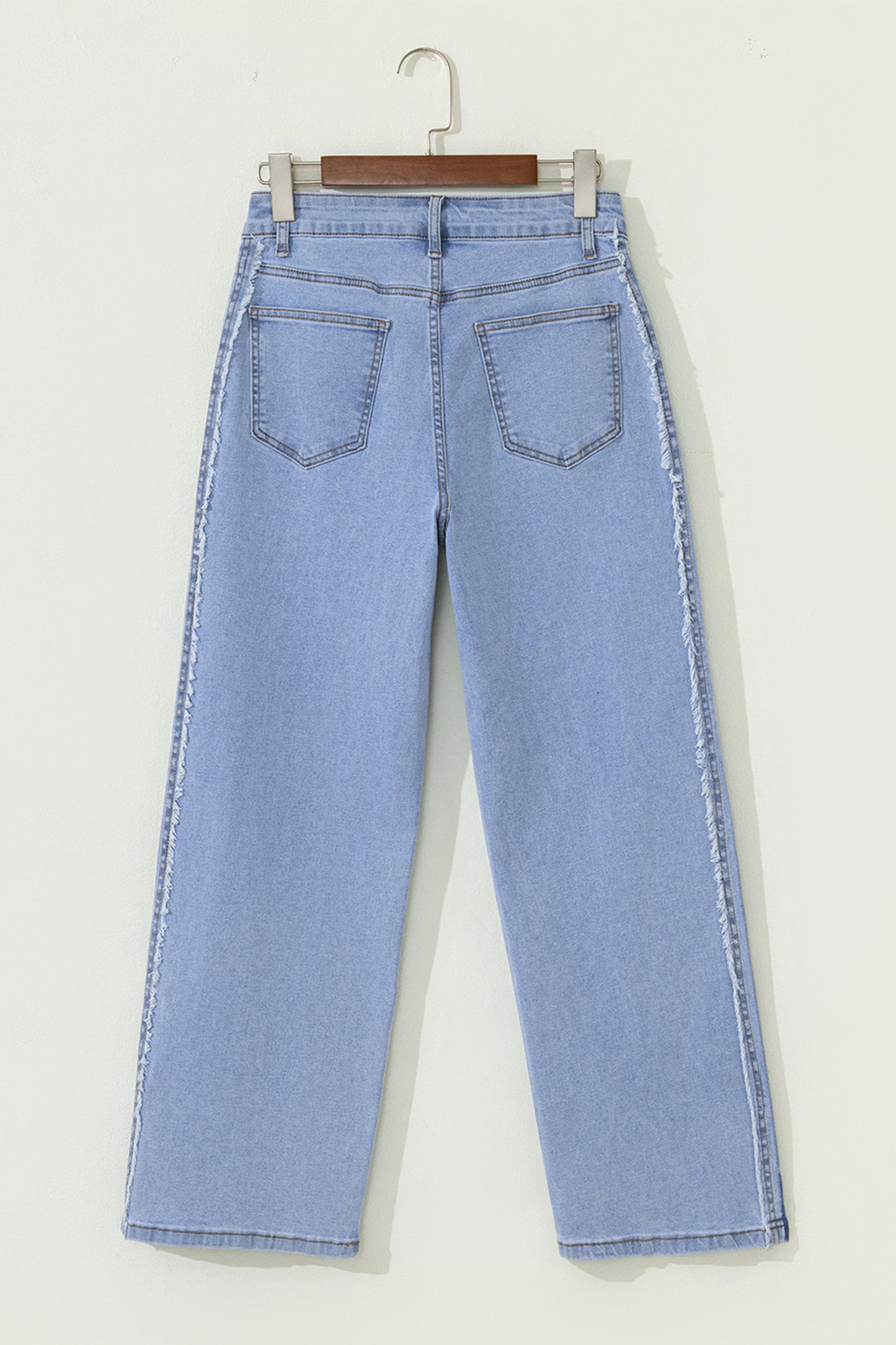 Beau Blue Contrast Stripe Patchwork Frayed Jeans