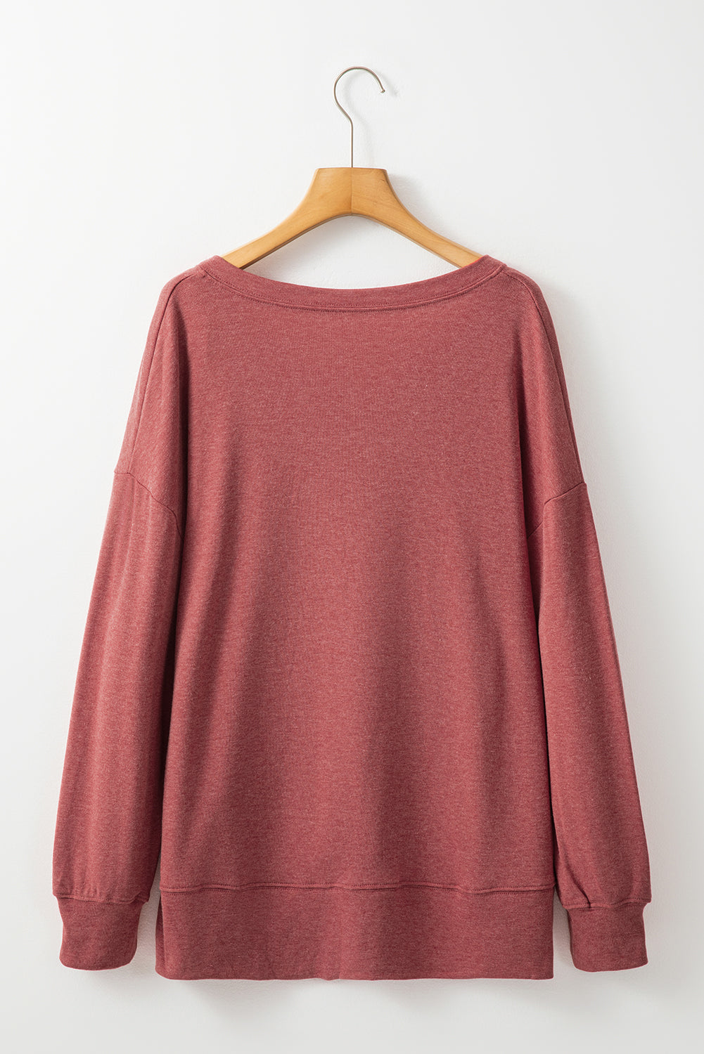 Washed Burgundy V Neck Long Sleeve Casual Tunic Top