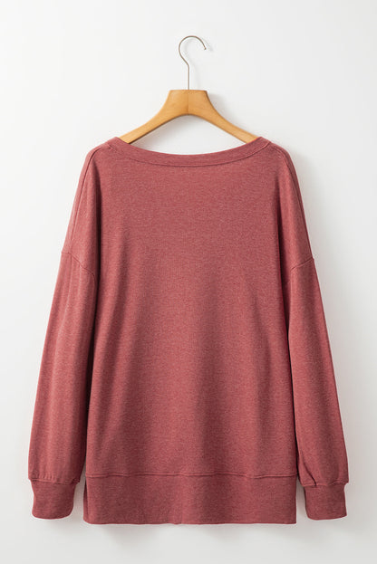 Washed Burgundy V Neck Long Sleeve Casual Tunic Top