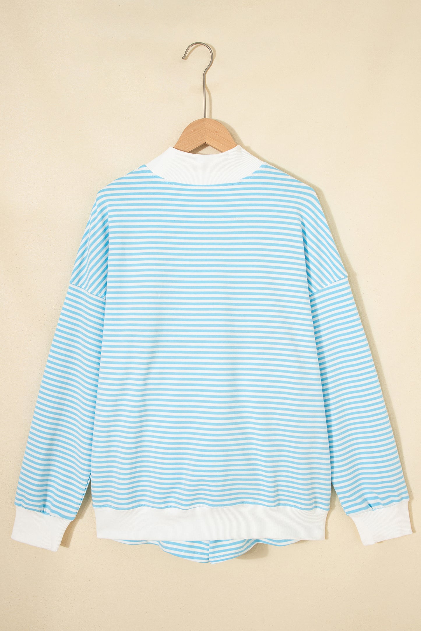 Pink Stripe Oversized Mock Neck Sweatshirt Shorts Set