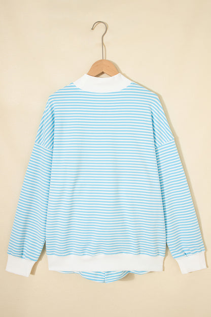 Pink Stripe Oversized Mock Neck Sweatshirt Shorts Set