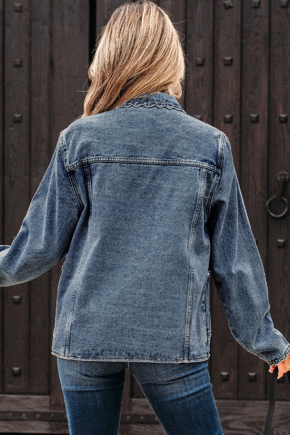 Scallop Trim Denim Jacket with Patched Pockets