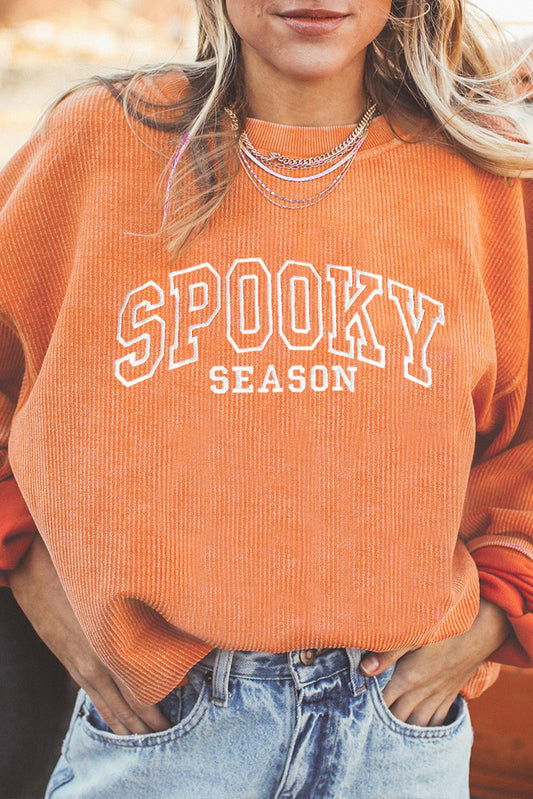 Halloween Orange SPOOKY SEASON Graphic Ribbed Oversized Sweatshirt