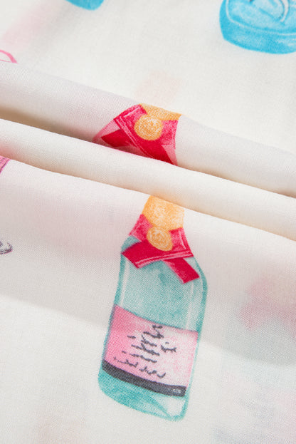 Valentine’s Day White Plus Size Wine Print Bow Pajama Set