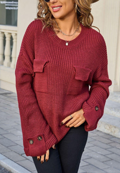 Oversized Pocket Knit Sweater – Loose Fit Pullover Top