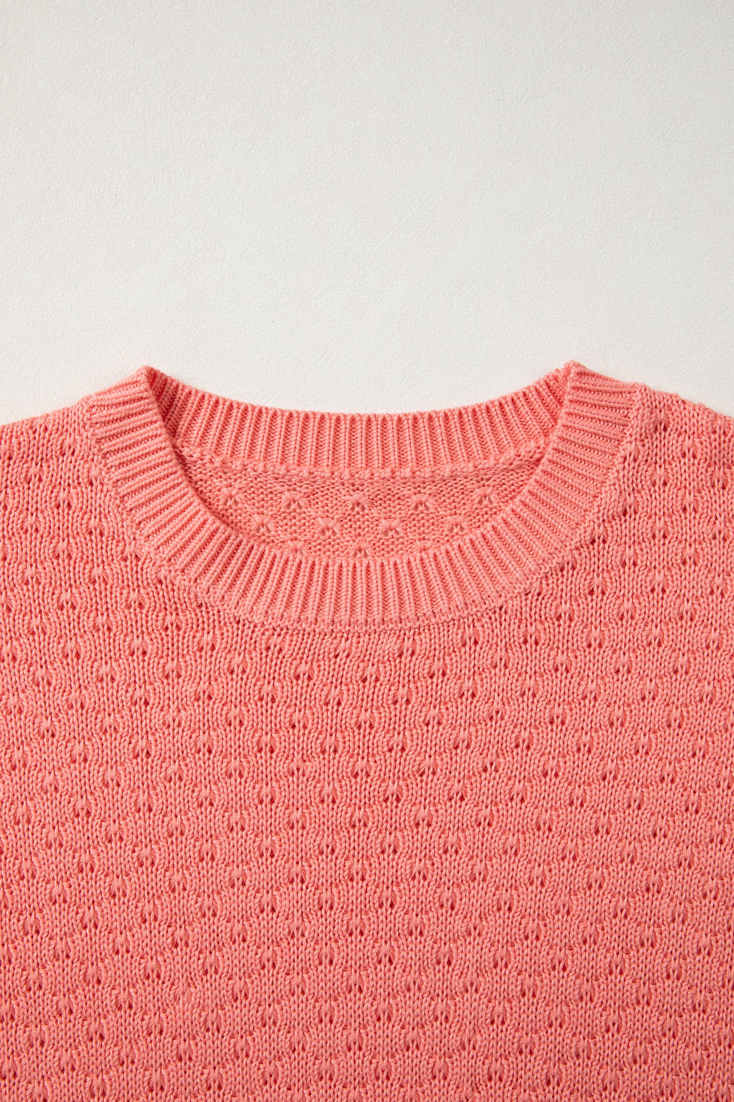 Coral Paradise Drop Shoulder Ribbed Knit Long Sleeve Sweater
