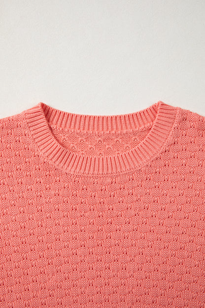 Coral Paradise Drop Shoulder Ribbed Knit Long Sleeve Sweater