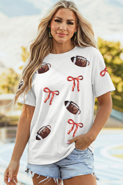 Sequin Football Bow Oversized Game Day Graphic Tee