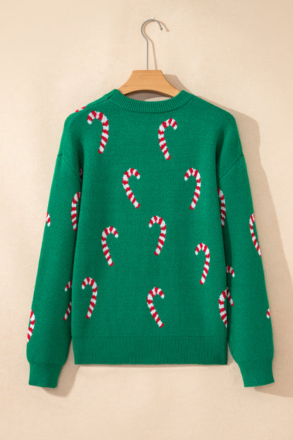 Sachet Pink Christmas Candy Cane Holiday Drop Shoulder Sweater