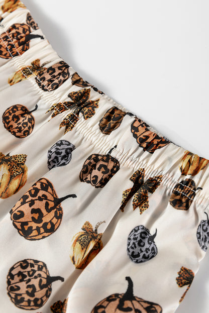 Leopard Pumpkin Print Halloween 2pcs Pajama Set