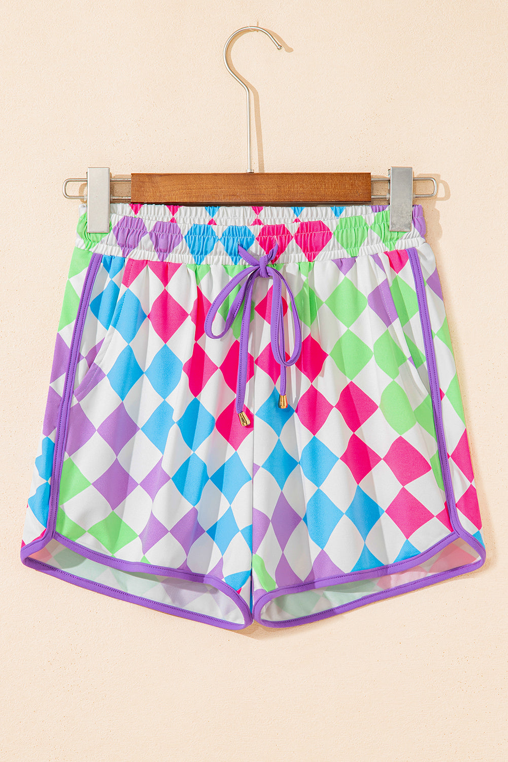Checkered Drawstring High Waist Casual Lounge Shorts