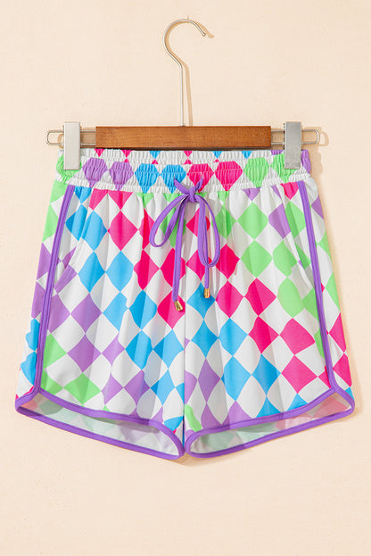 Checkered Drawstring High Waist Casual Lounge Shorts