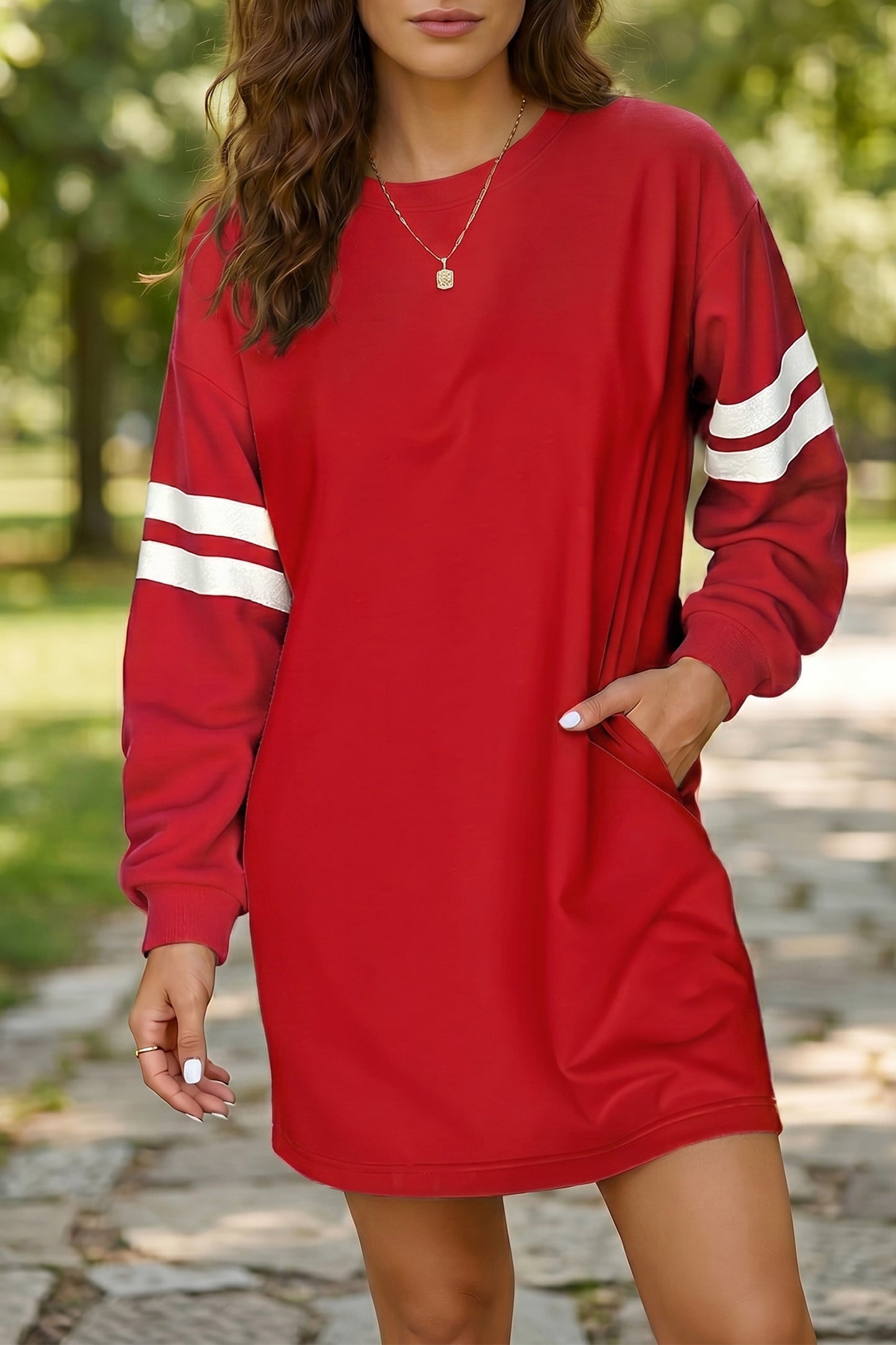 Customizable Varsity Stripe Sleeve Sweatshirt Dress Game Day