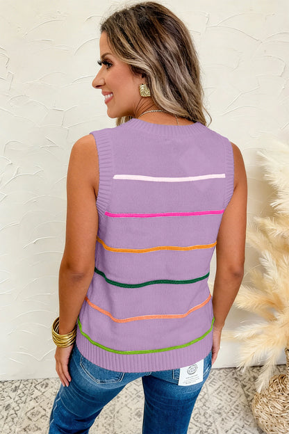 Striped Knit Tank Top Women Sleeveless Sweater Vest
