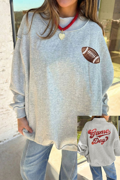 Football Patch Sequin Game Day Mock Neck Sweatshirt