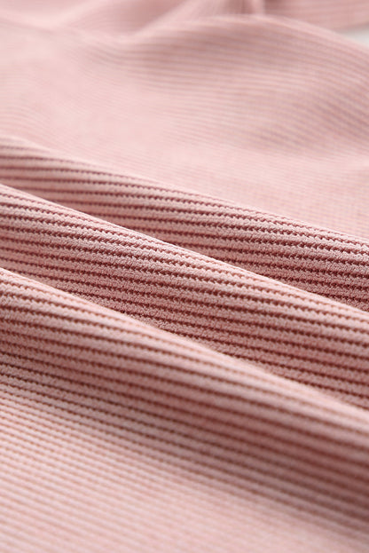 Customizable Solid Ribbed Knit Round Neck Casual PulloverSweatshirt