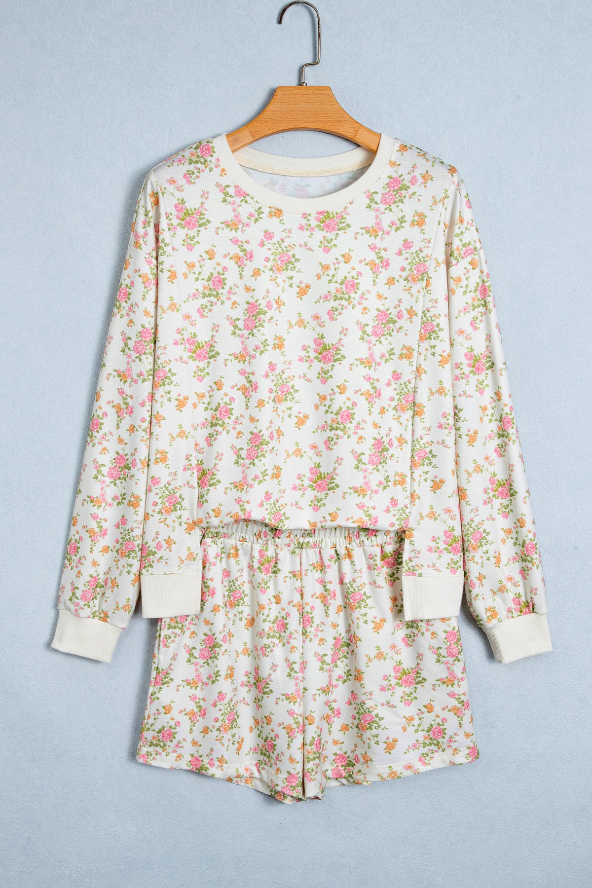 Floral Sweatshirt Shorts Set Women Lounge Two Piece Set