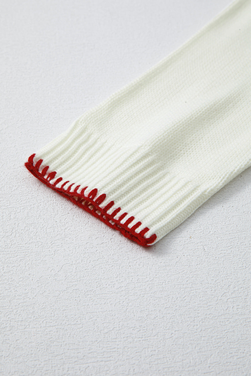 White Christmas Bow Contrast Trim Loose Knit Sweater