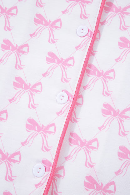 Soft Bow Print Long Sleeve Pajama Set with Pants